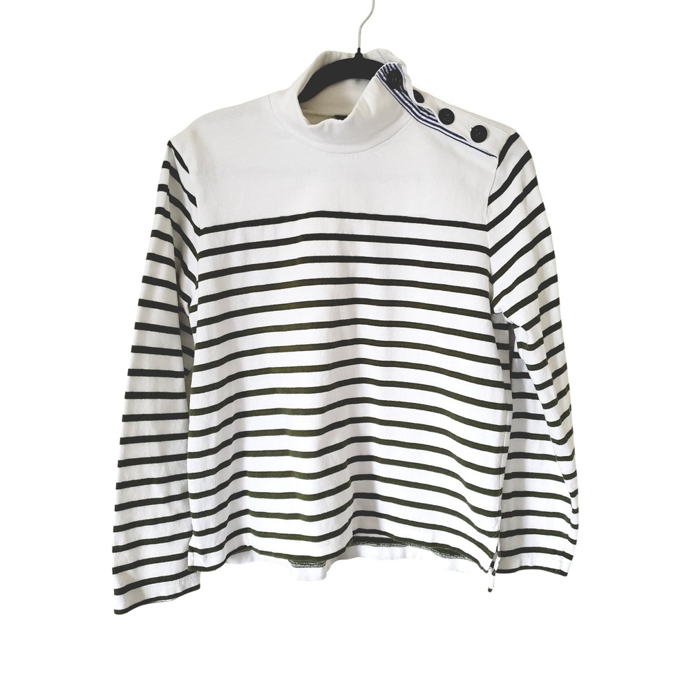 J. Crew Womes Striped Nautical Button‎  Top White Small Preppy Mariner Cloth